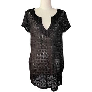 Catalina black lace v neck swimsuit coverup S